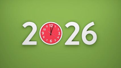 New Year 2026 Creative Design Concept with clock - 3D Rendered Image