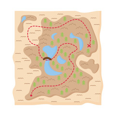 Treasure map flat vector illustration. Cartoon treasure map. Adventure concept