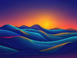 Colorful, rolling hills create a mesmerizing landscape beneath a vibrant sunset