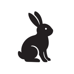Obraz premium Silhouette of Sitting Rabbit with Upright Ears on White Background