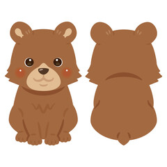 お座りしたクマの前後イラストセット