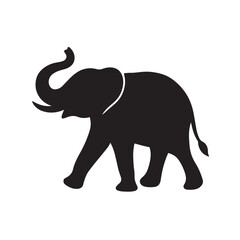 Obraz premium Silhouette of Elephant Walking with Raised Trunk on White Background