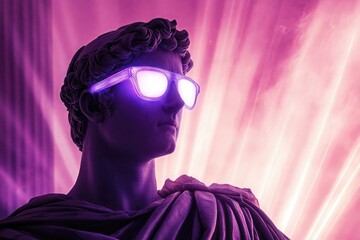 Antique statue wearing contemporary glowing sunglasses