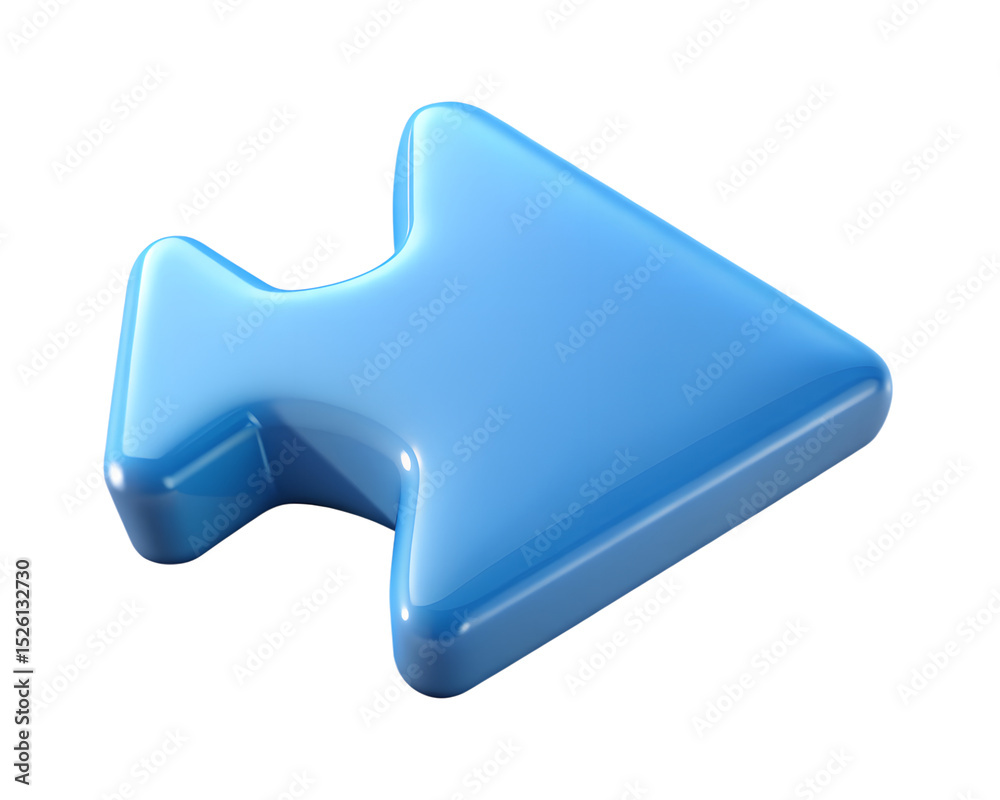 Poster glossy 3d rendering of a blue arrow icon for navigation and user interface design