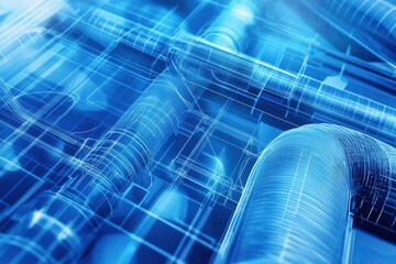 Architectural ventilation blueprint showing intricate piping and airflow systems in a commercial building design for optimal air circulation
