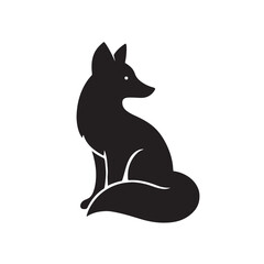 Fox Silhouette Sitting with Bushy Tail Wrapped Around – Minimal Side View Vector Design