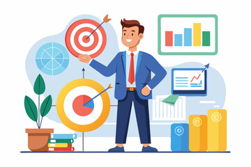 A flat vector illustration of five business people holding large golden stars, symbolizing teamwork, customer satisfaction, five-star ratings, and positive reviews. 