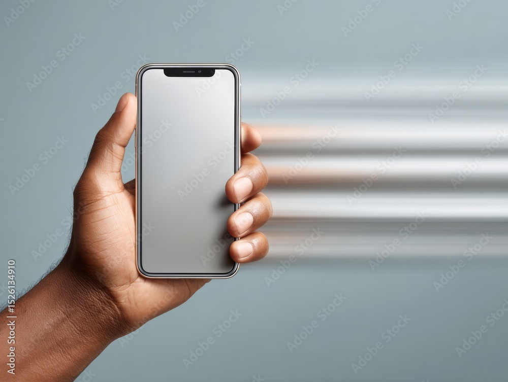 Fototapete Biometric Smartphone Authentication with Dynamic Motion Blur and Monochrome Palette for Secure Digital Identity and Privacy Protection in Tech Advertising