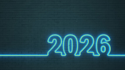 New Year 2026 Creative Design Concept with neon Light - 3D Rendered Image