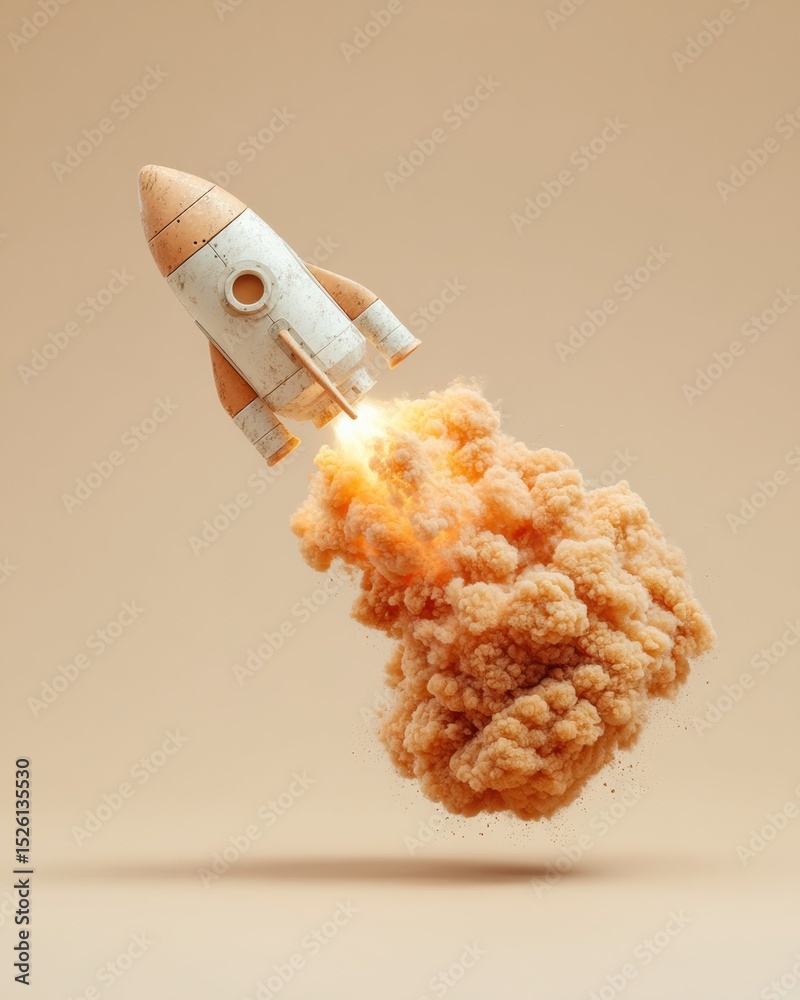 Poster vintage style rocket launch with dynamic smoke trail and realistic propulsion for aerospace innovati