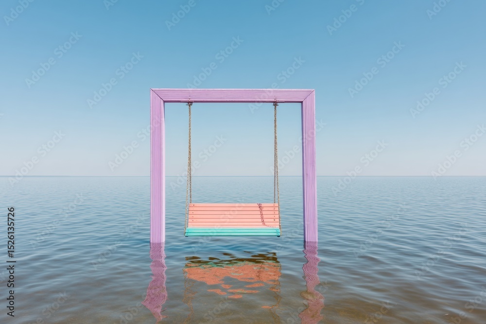 Aufkleber rising sea level playground flooded swing set in calm water symbolizing coastal climate impact and l