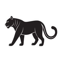 Obraz premium Tiger Silhouette in Stalking Position – Sleek Side View Vector with Curled Tail