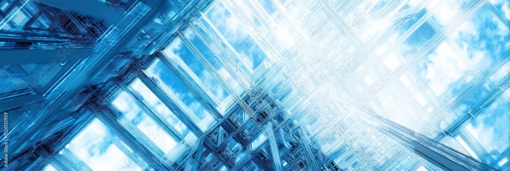 Aufkleber Futuristic Quantum Cloud Network with Abstract Digital Data Streams in Blue Holographic Interface for Advanced Business Transformation and Innovation