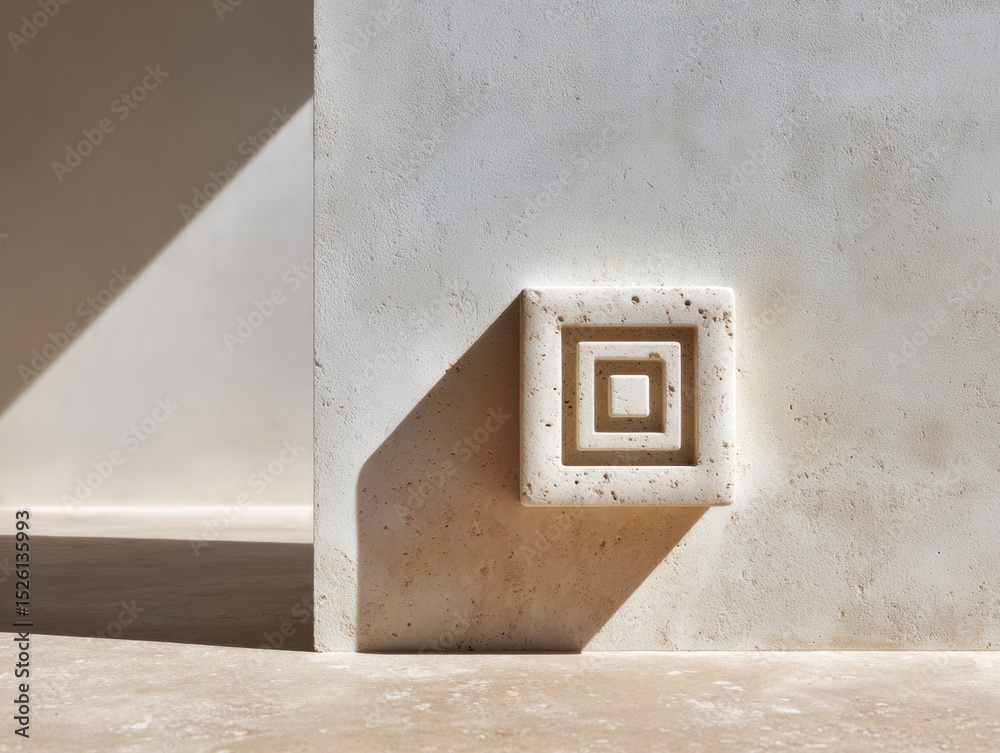 Poster Modern three-dimensional QR code icon with minimalist geometric design on textured surface symbolizing digital innovation and future-ready scanning solutions