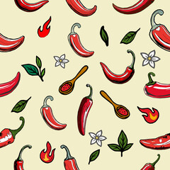 seamless pattern with chili peppers. chili pattern Background. vintage chili background. pepper pattern background. hot chili pattern background. Seamless background with peppers. 