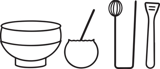 Illustration of a fork, knife, and spoon next to a glass of cold milk with a straw, perfect for breakfast