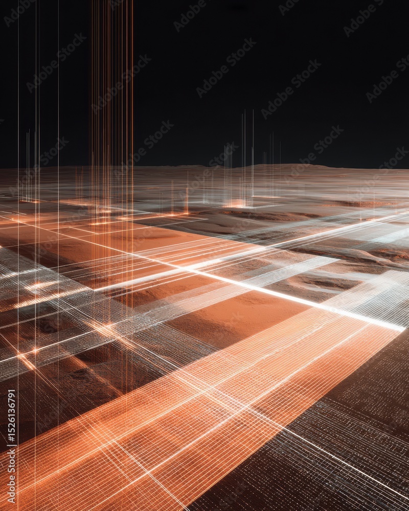 Leinwandbilder Futuristic Nighttime City Grid with Illuminated Network Nodes and Digital Connectivity Lines for Urban Tech and Data Integration