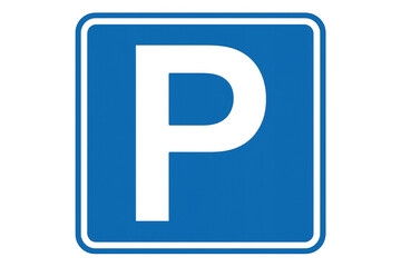 Plakat Blue parking sign with white p symbol, representing reserved parking space, suitable for transportation graphic design and traffic regulation visualizations