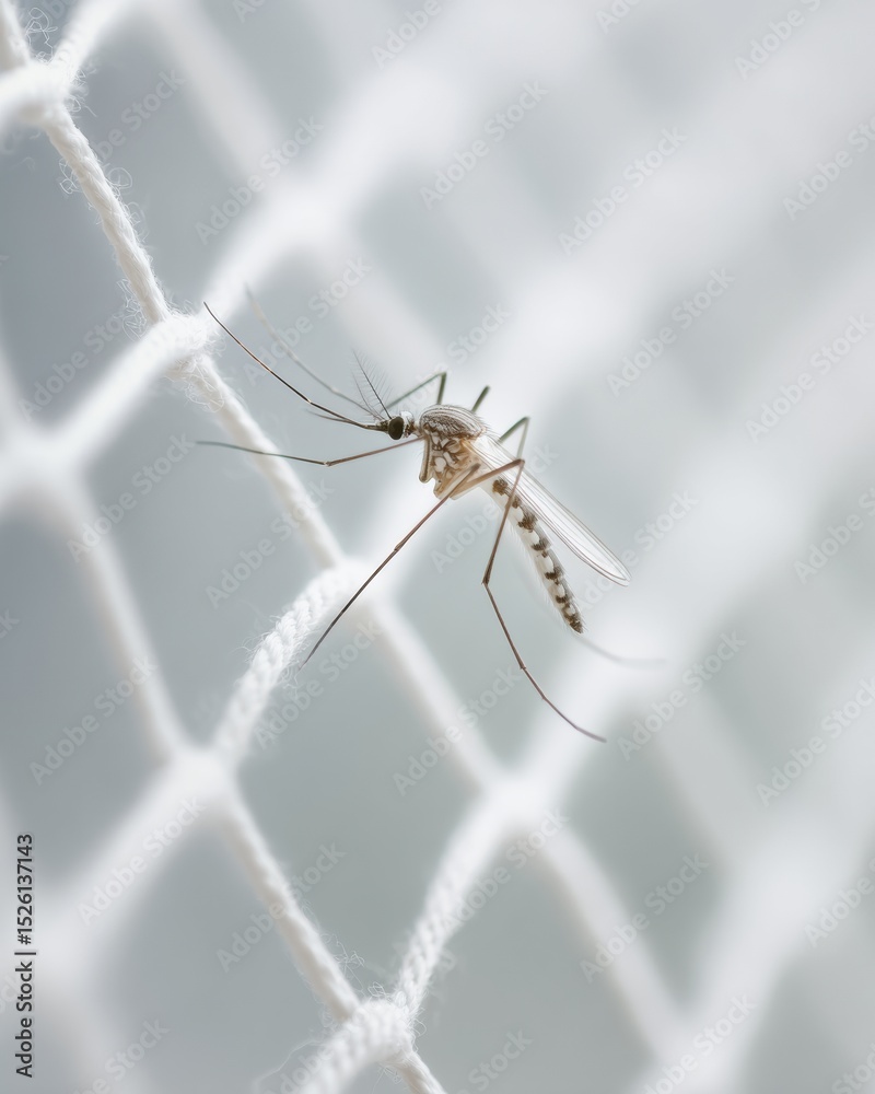 Poster close-up of mosquito on white wire mesh netting highlighting disease transmission and public health 