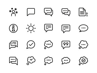 Social Media Outline Icons Set, Messaging, Sun, Check, Chat Bubbles on Transparent Background