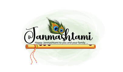 Illustration of Lord Krishna with Flute Celebrating Janmashtami Festival