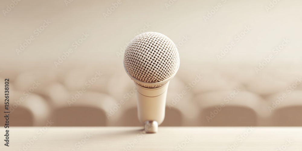 Aufkleber conference stage microphone close-up with blurred audience background for business presentations and