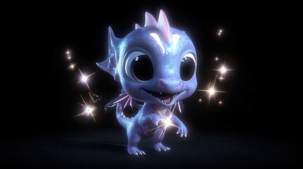 A playful, small dragon figure with sparkling effects.