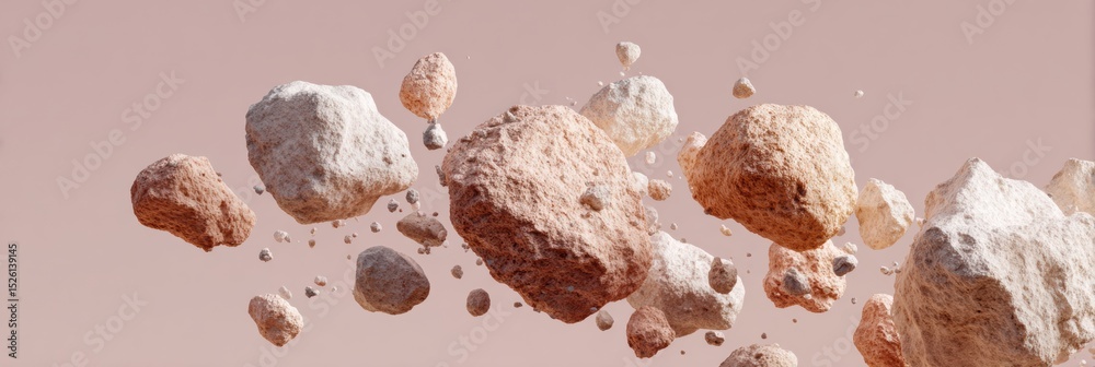 Aufkleber Asteroid Fragment Swarm Floating in Space with Diverse Rock Textures - Modern Tech Visual for Digital Marketing and Business Innovation Concepts