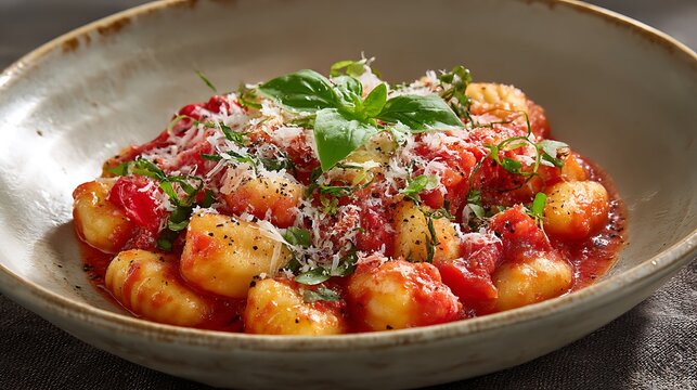 Gnocchi in Tomato Sauce with Fresh Basil and Parmesan - Powered by Adobe