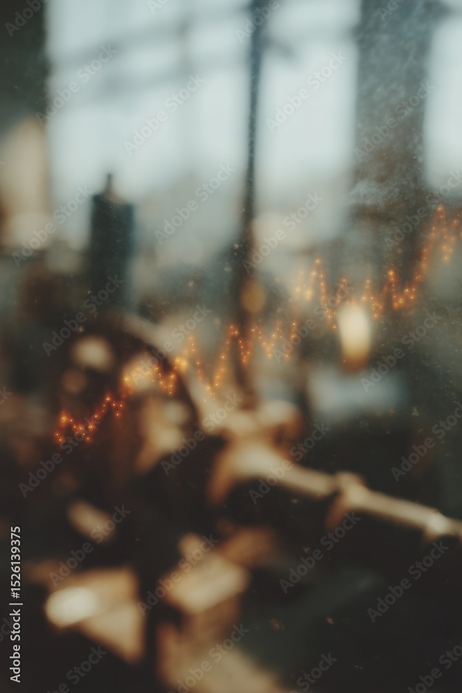 Aufkleber Financial Market Trends Visualization with Digital Flare and Data Graphs on Modern Tech Screens Representing Predictive Analytics in Emerging Business Environments