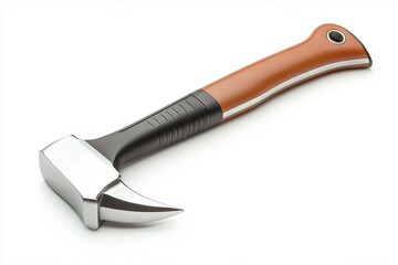 An isolated silver chrome adjustable wrench, knife, and hammer are essential metal construction work tools