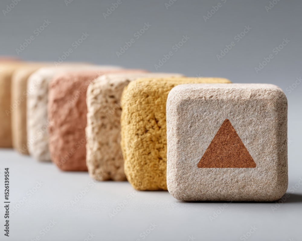Poster Textured Cube Buttons with Warning Symbol Highlighted in Sequence for Risk Management and System Integrity Monitoring in Corporate Safety Protocols