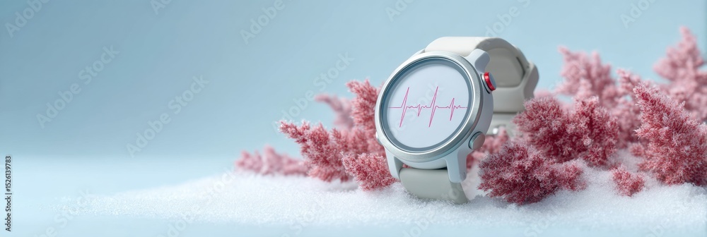 Aufkleber Modern Smartwatch with ECG Heart Rhythm Display on Medical Chart Background for Digital Health and Preventative Cardiac Monitoring