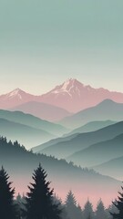 Fototapeta premium a serene landscape with simple silhouettes of mountains wallpaper smartphone