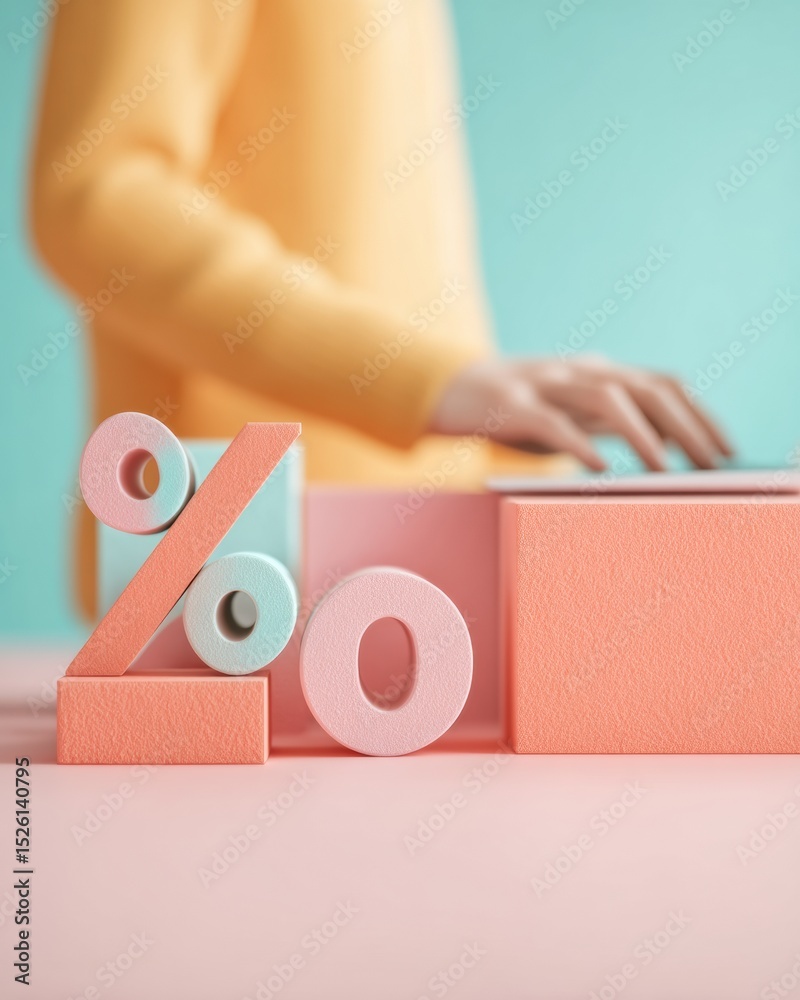 Poster Modern Compound Interest Concept with Calculator and Floating Percentage Symbols for Precise Financial Planning in Digital Investment Workspace