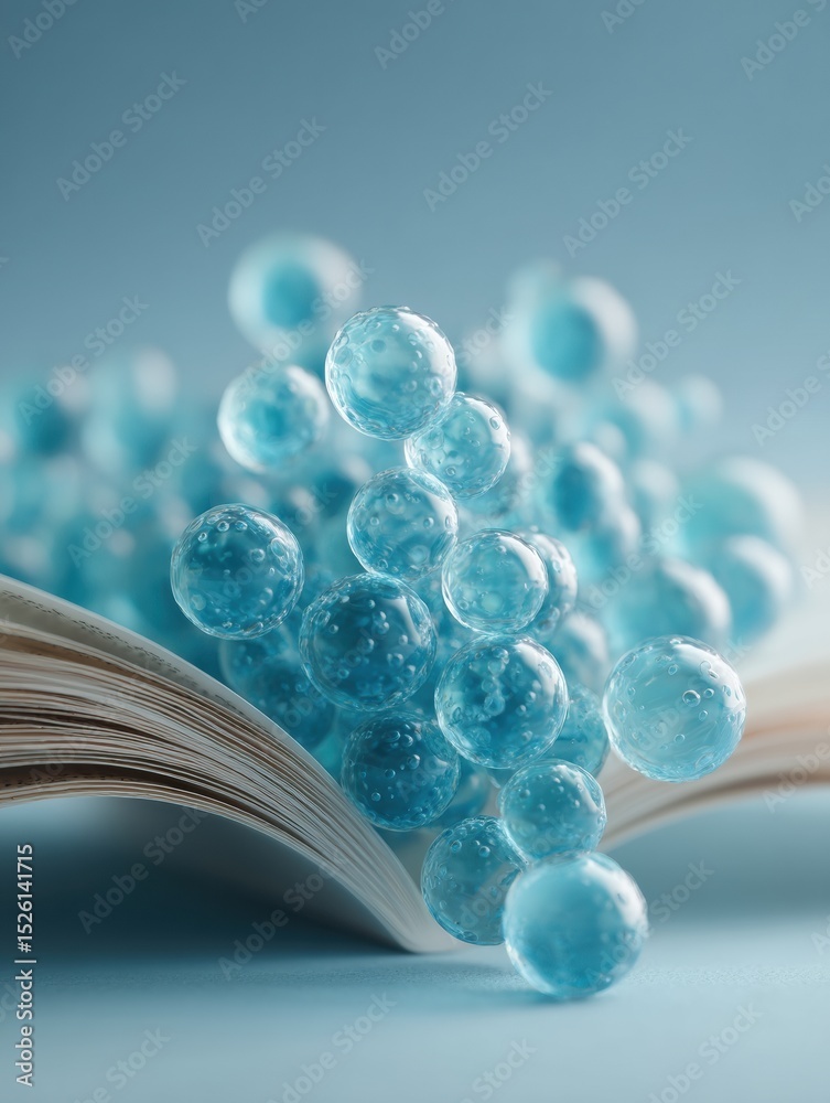 Poster Open Address Book with Alphabetical Entries and Floating Transparent Blue Spheres Symbolizing Organized Comprehensive Data for Modern Knowledge Sharing