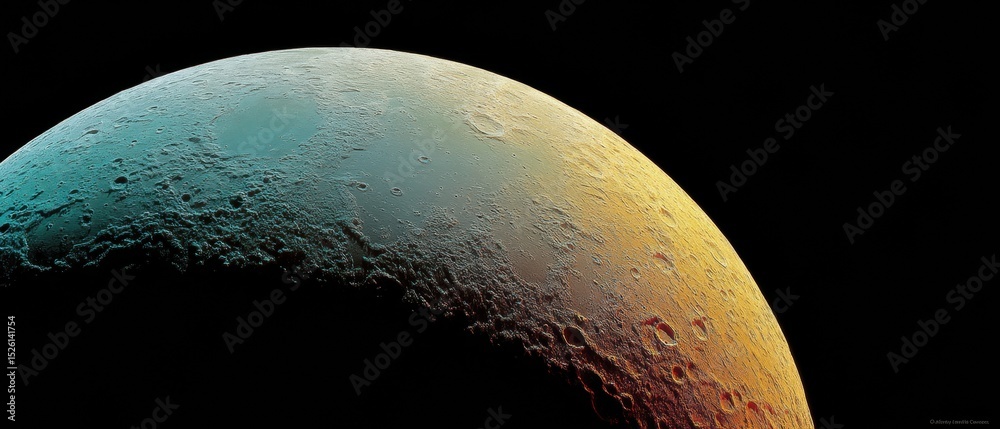 Poster new moon thin crescent with detailed textured surface against dark space backdrop for scientific and