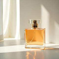 Luxurious Gold Perfume Bottle with Elegant Clear Cap in Natural Light
