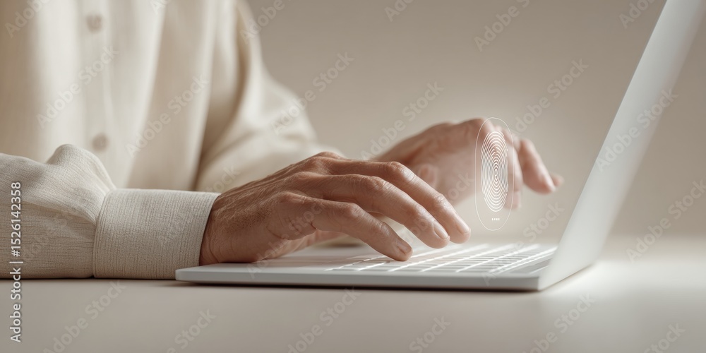 Leinwandbilder Futuristic Two-Factor Authentication on Laptop with Holographic Fingerprint and Password Interface for Secure Digital Identity and Access Control