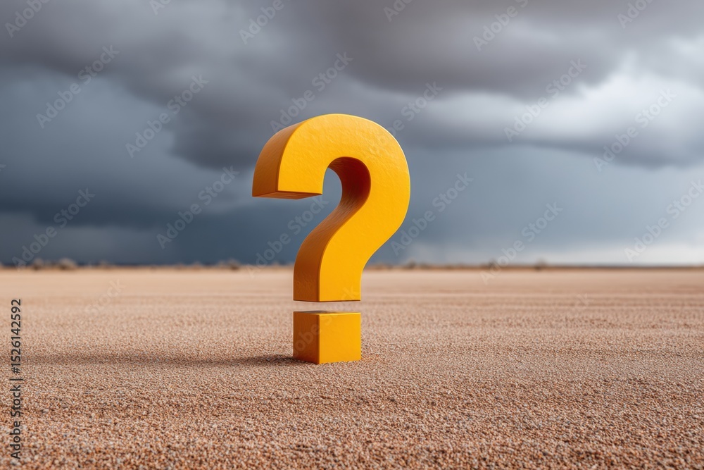 Poster Uncertainty Concept with Large Question Mark in Stormy Field Symbolizing Risk and Crisis Management in Severe Weather Events and Decision-Making Challenges