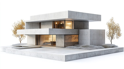 Modern concrete house with sleek design and minimalist landscaping, showcasing elegance