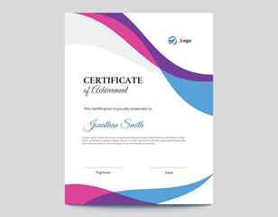 Abstract Blue, Pink and Purple Waves Certificate Design