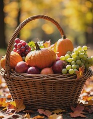 A basket filled with traditional German foods for Erntedankfest celebration