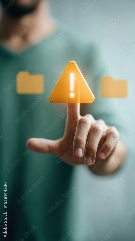 Poster ethereal cybersecurity alert with digital file folders and phishing warning symbol in soft green pal