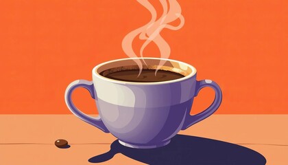 A steaming cup of coffee, stylized vector art, ready for banner or poster use, image, drinkware