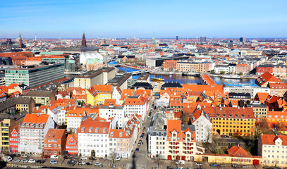 Copenhagen downtown architecture view from above - from the Church of Our Saviour