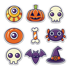 Cute and playful halloween themed stickers and emblems for decorations and designs