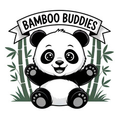 Adorable panda bear bamboo buddies illustration