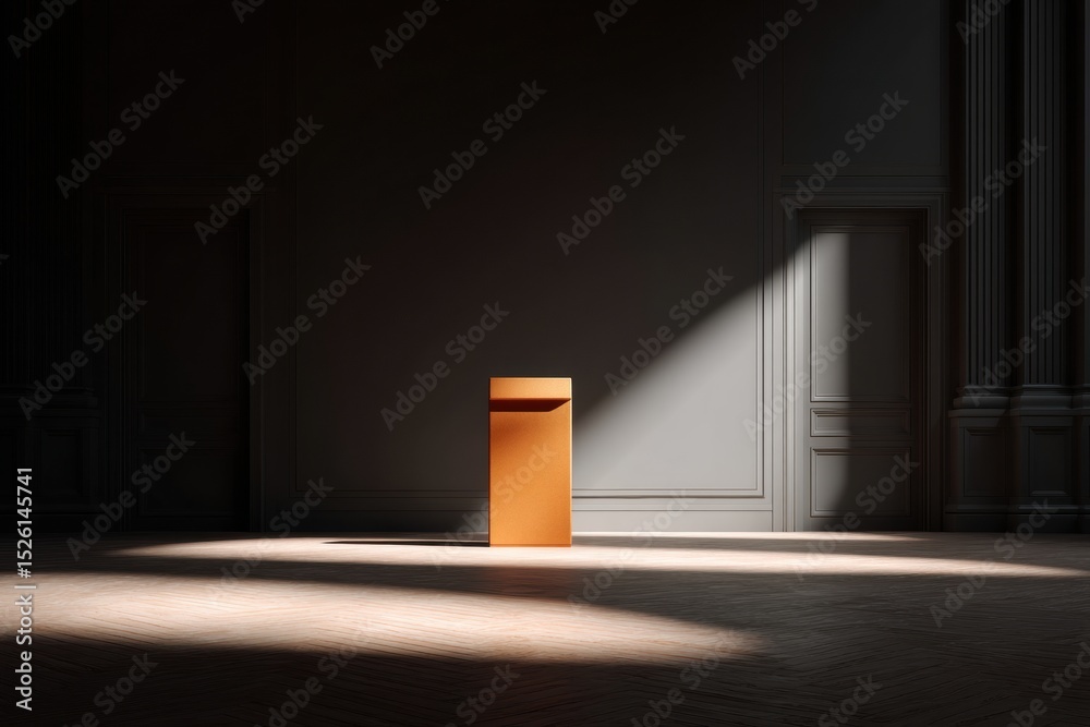 Aufkleber dramatic empty podium on bare stage with spotlight and shadows signifying anticipation and transform