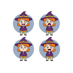 Cute cartoon witch character with different facial expressions perfect for halloween design projects